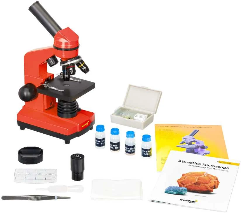 Mikroskopas Levenhuk Rainbow 2L Oranžinis 40x-400x su eksperimento rinkiniu K50