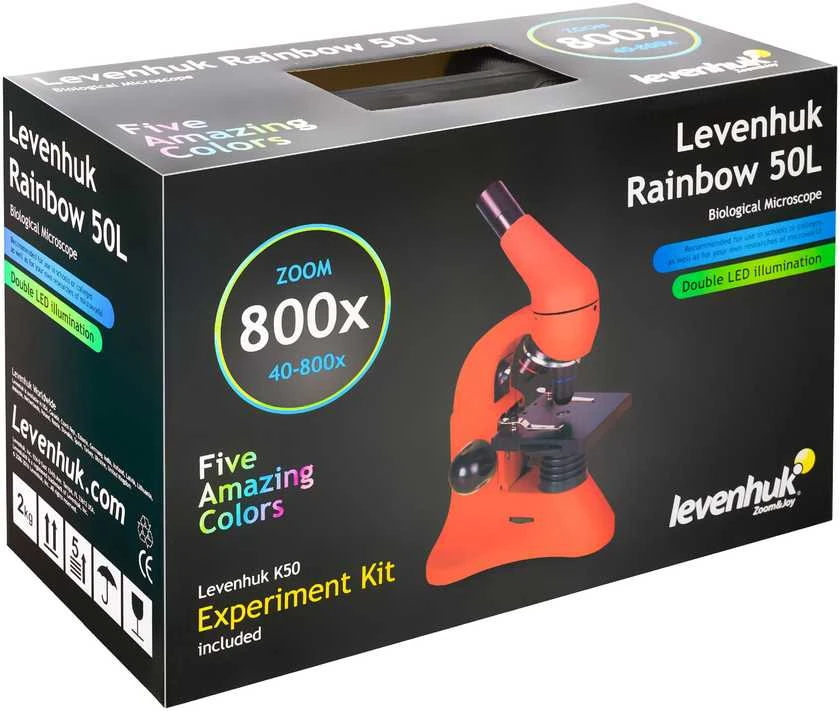 Mikroskopas Levenhuk Rainbow 50L Amethyst 40x–800x su eksperimentiniu rinkiniu K50