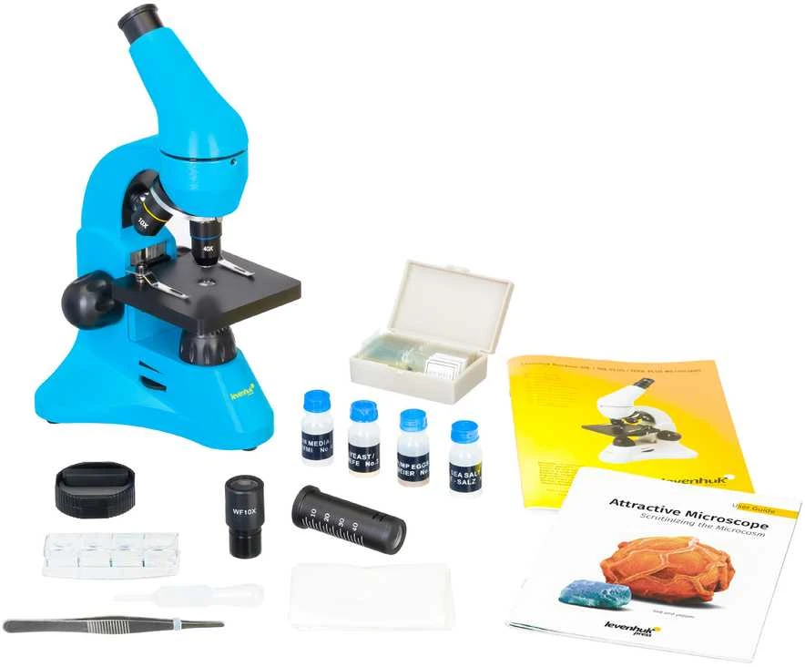 Mikroskopas Levenhuk Rainbow 50L Azure 40x - 800x su eksperimentiniu rinkiniu K50