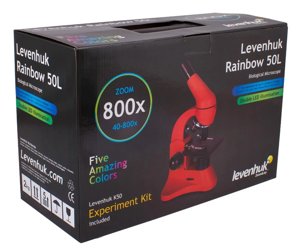 Mikroskopas Levenhuk Rainbow 50L Lime 40x - 800x su eksperimentiniu rinkiniu K50