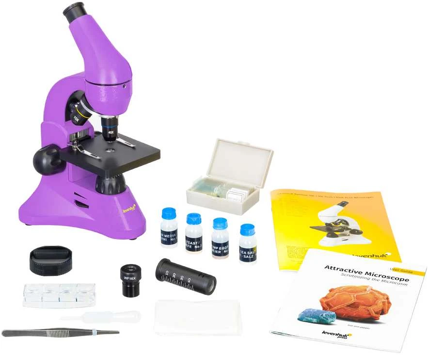 Mikroskopas Levenhuk Rainbow 50L PLUS Amethyst 64x–1280x su eksperimentiniu rinkiniu K50
