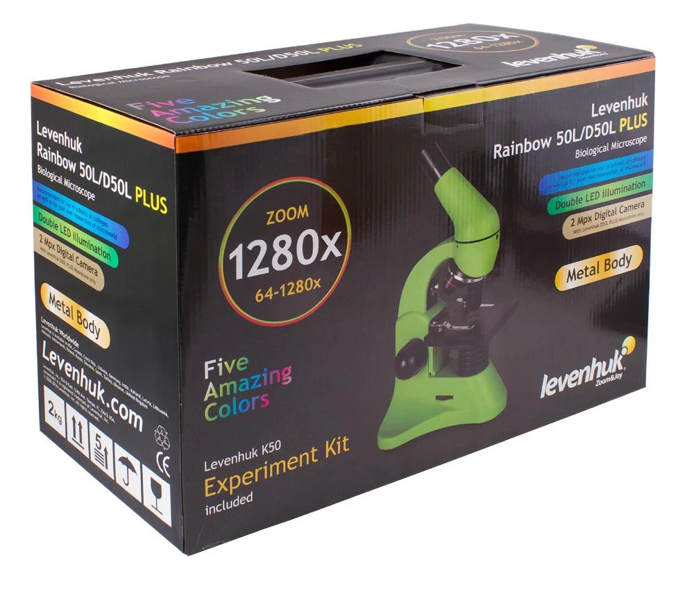 Mikroskopas Levenhuk Rainbow 50L PLUS Amethyst 64x–1280x su eksperimentiniu rinkiniu K50