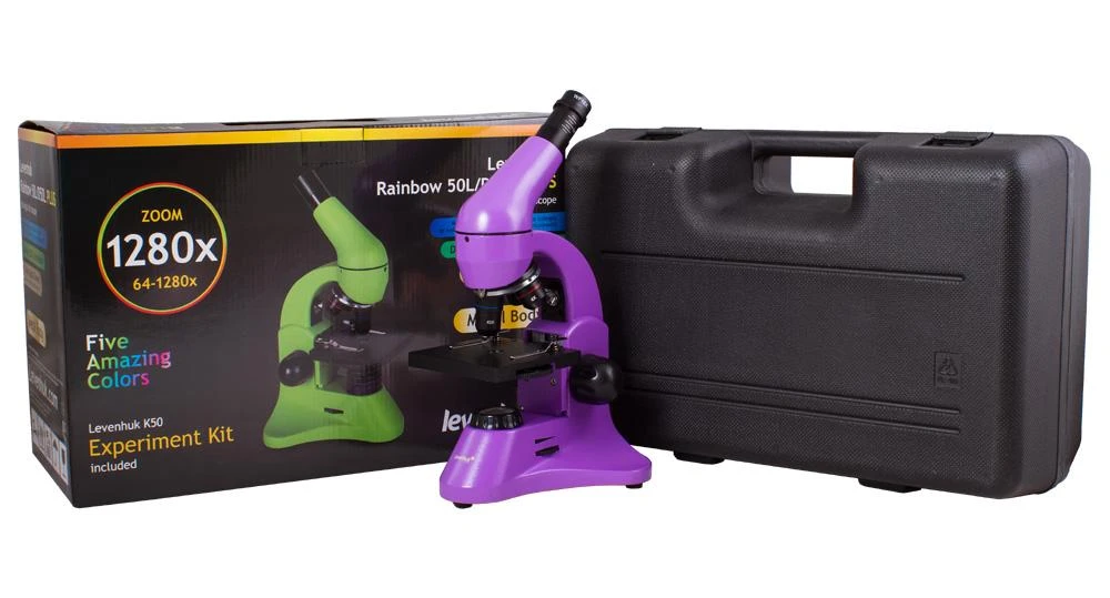 Mikroskopas Levenhuk Rainbow 50L PLUS Amethyst 64x–1280x su eksperimentiniu rinkiniu K50