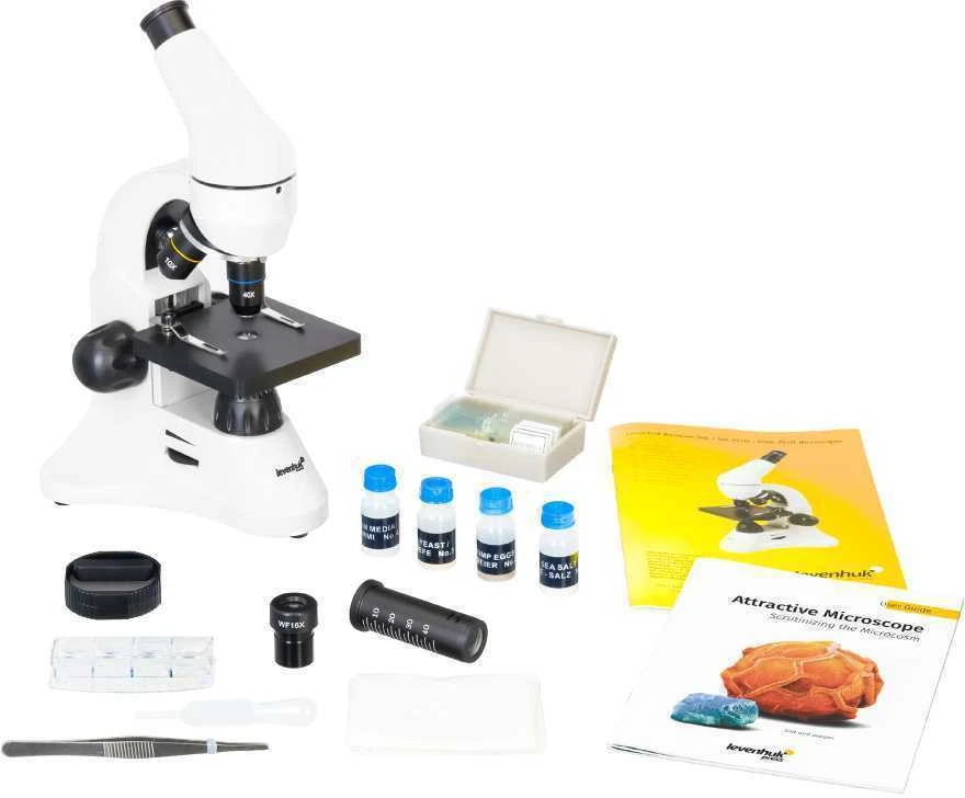 Mikroskopas Levenhuk Rainbow 50L PLUS Moonstone 64x–1280x su eksperimentiniu rinkiniu K50