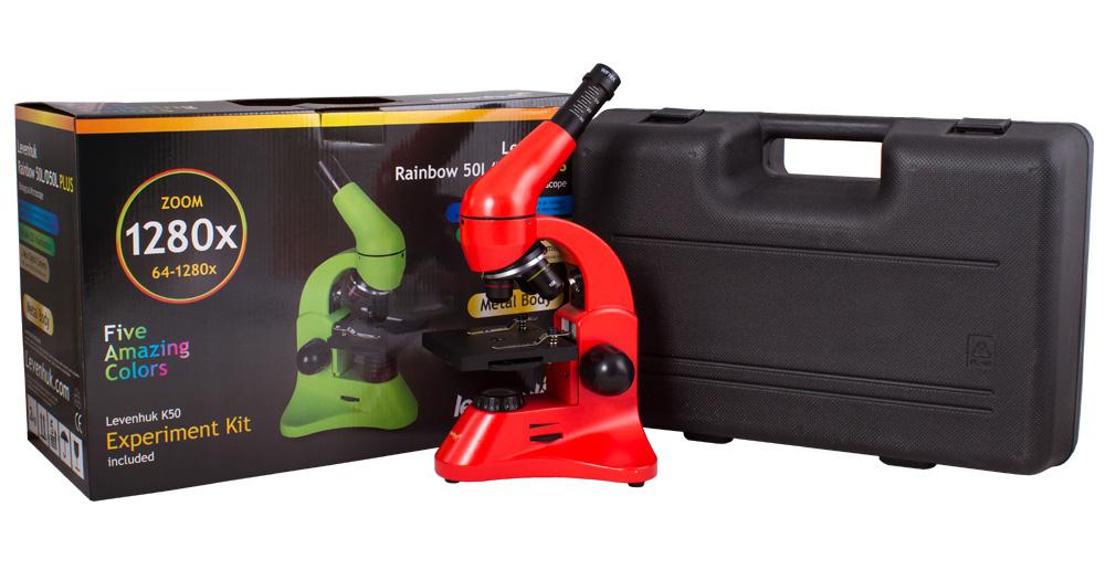 Mikroskopas Levenhuk Rainbow 50L PLUS Oranžinis 64x–1280x su eksperimentiniu rinkiniu K50