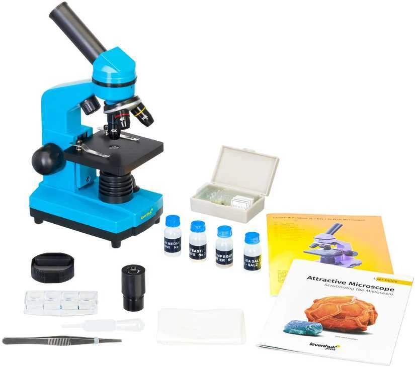 Mikroskopas su eksperimentiniu rinkiniu K50 2L Levenhuk Rainbow 40x - 400x Azure