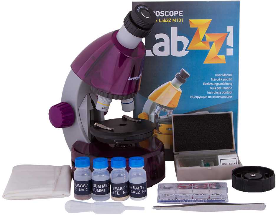 Mikroskopas vaikams, Levenhuk LabZZ M101 Amethyst, 40x-640x, su Eksperimento rinkiniu
