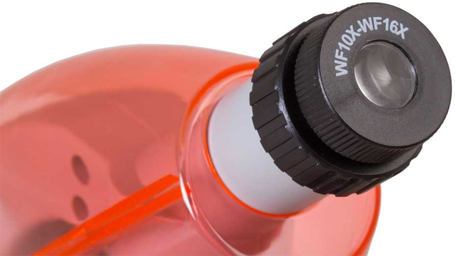 Mikroskopas vaikams, Levenhuk LabZZ M101 Oranžinis, 40x-640x, su eksperimentų rinkiniu