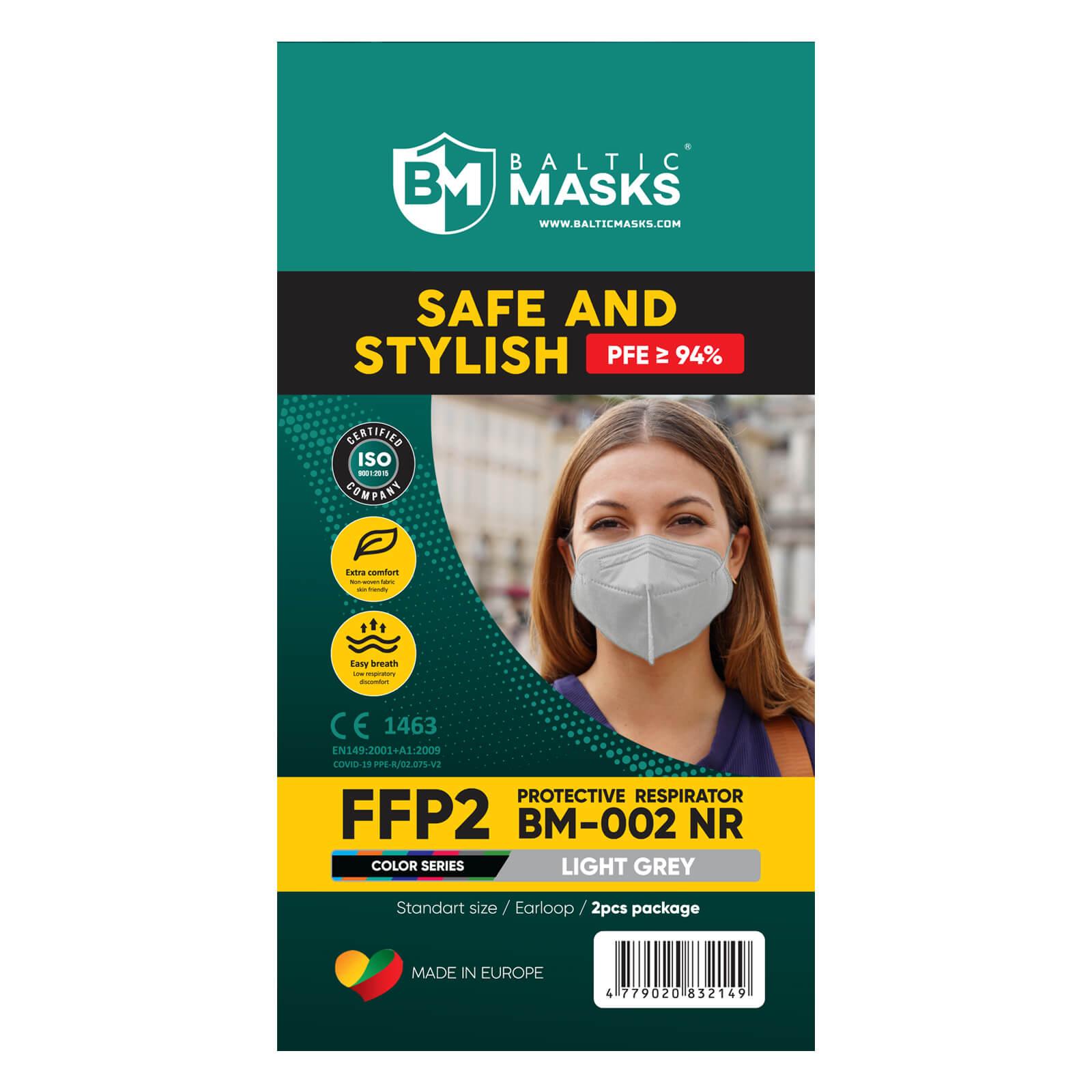 Baltic Masks FFP2 Respiratoriai (2vnt.) BM002 (Tamsiai pilki), žema