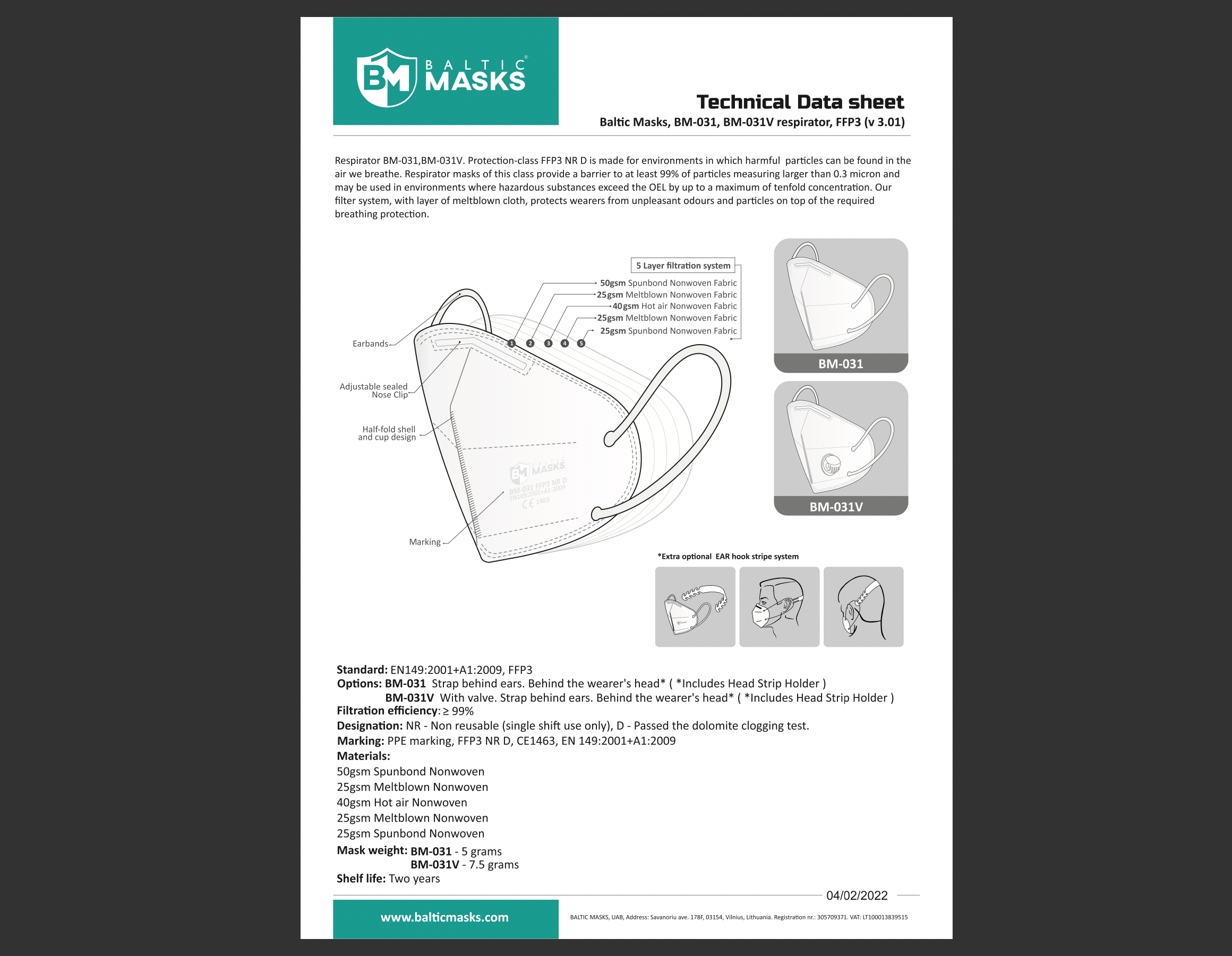 Baltic Masks Respiratorius FFP3 (10vnt.) BM031 NR D, žema kaina Varle.lt