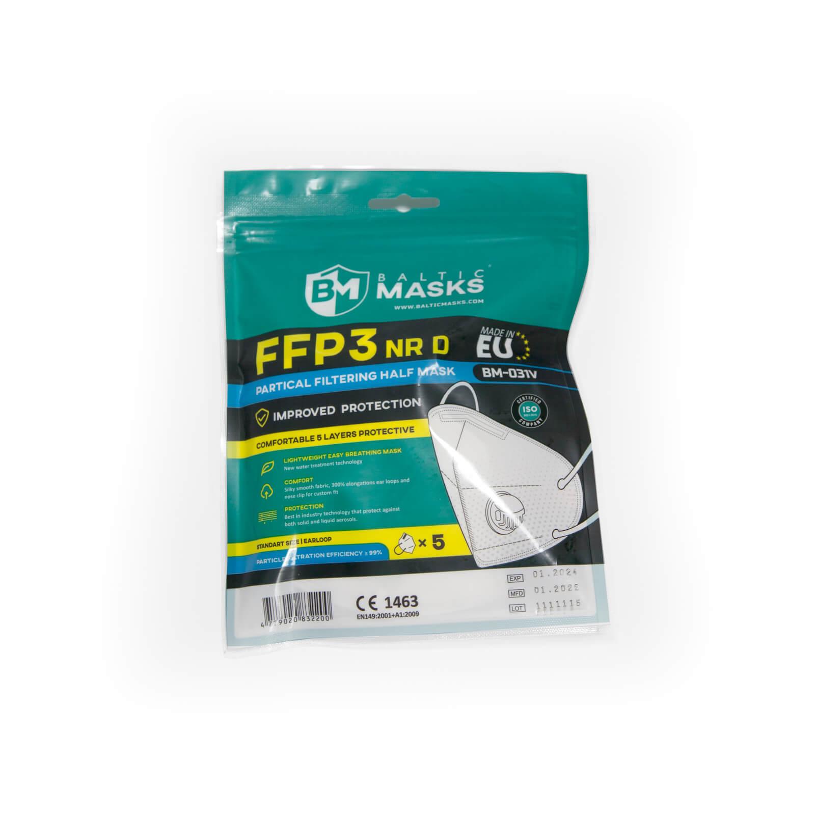 Baltic Masks Respiratorius FFP3 su vožtuvu (5vnt.) BM031V NR D, žema