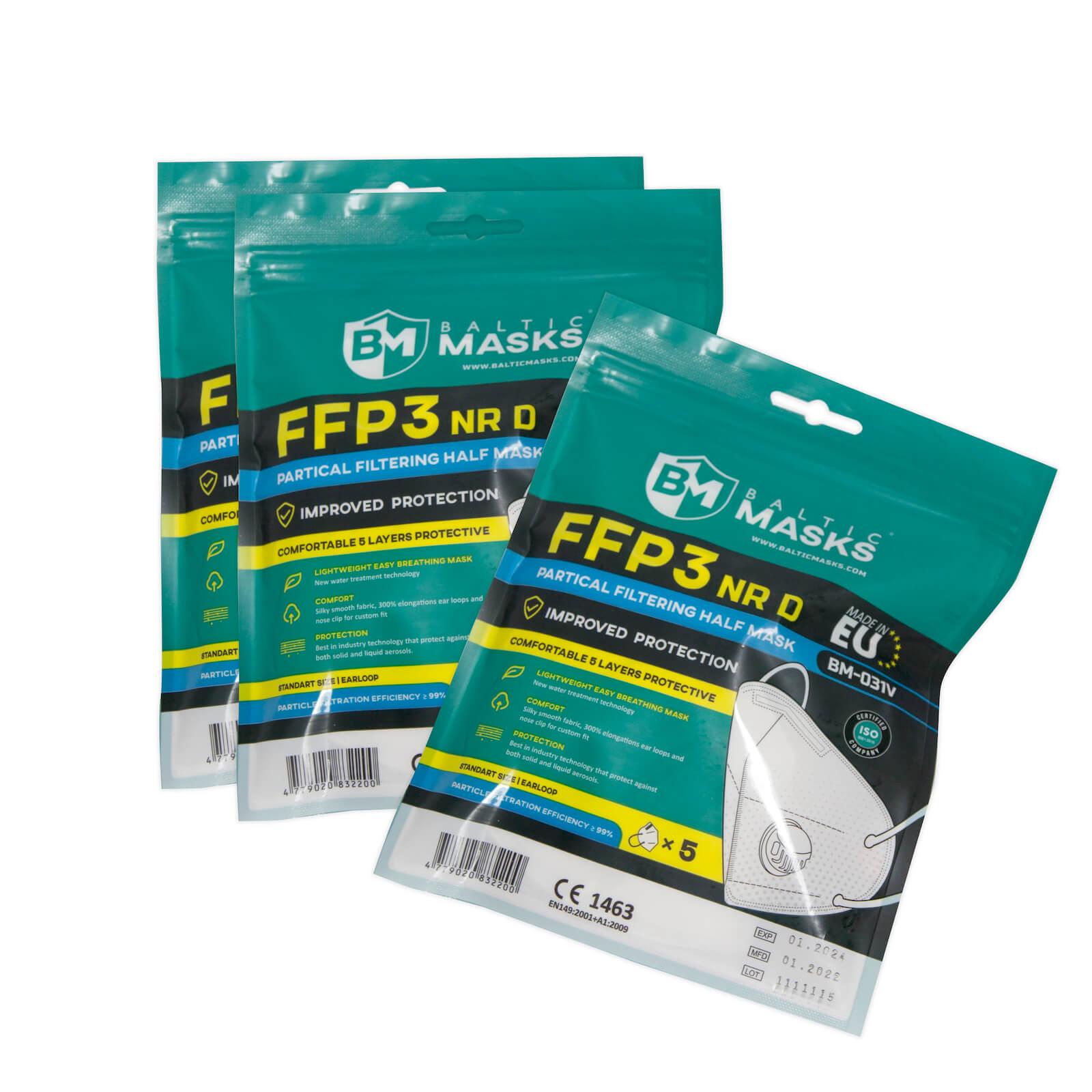 Baltic Masks Respiratorius FFP3 su vožtuvu (5vnt.) BM031V NR D, žema