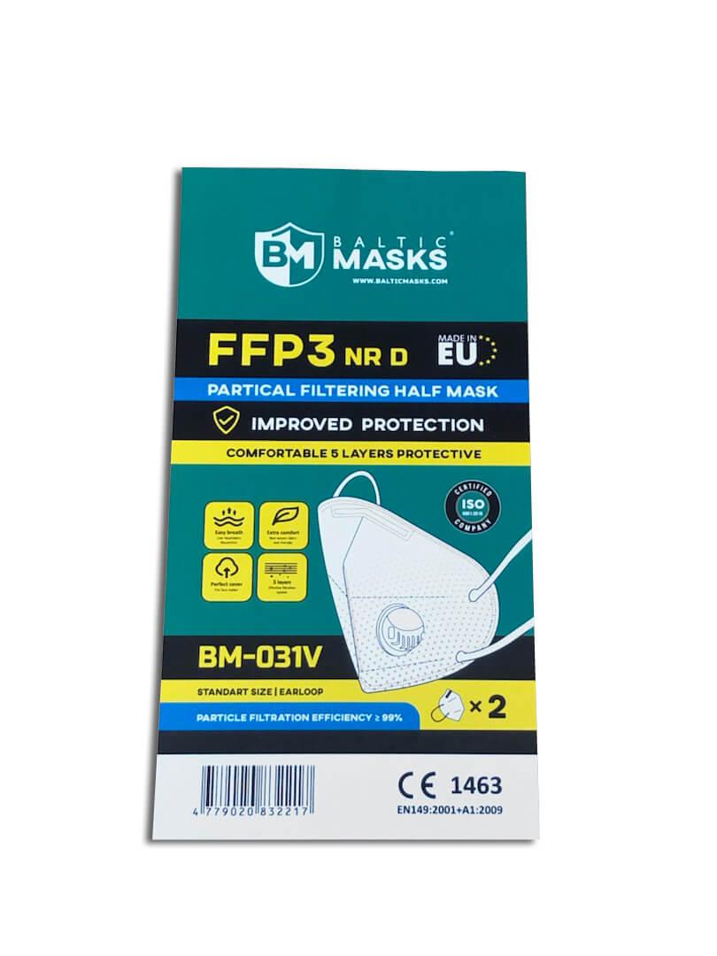 Baltic Masks Respiratorius FFP3 su vožtuvu (2vnt.) BM031V NR D, žema