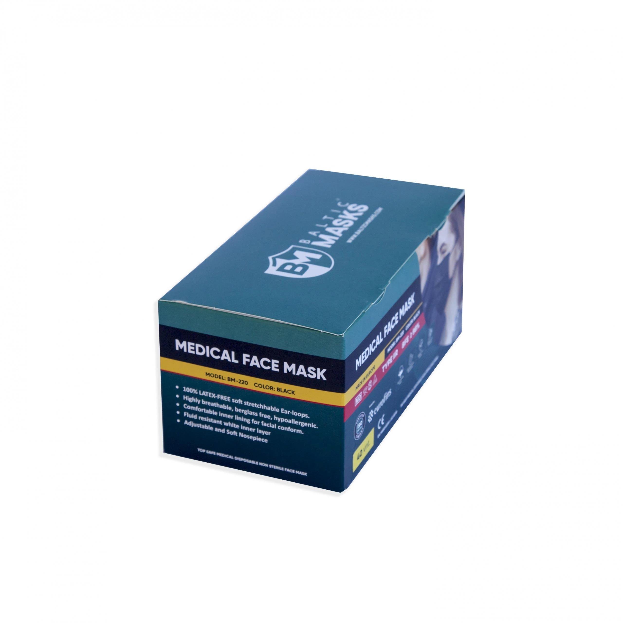 Baltic Masks Vienkartinės medicininės juodos kaukės (3 sl. 40vnt.) BM-220 BK