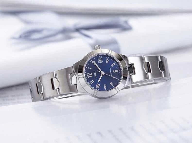 Moteriškas laikrodis Casio LTP-1241D-3A, su dėžute, Mėlynas ciferblatas