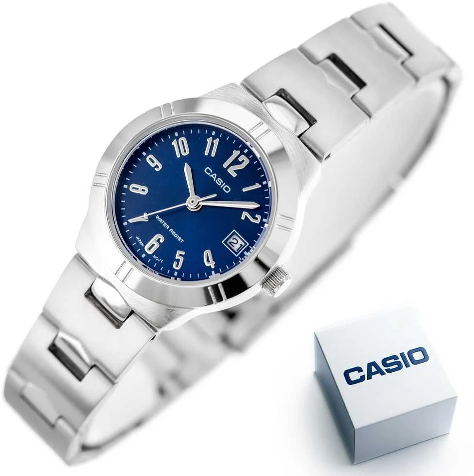 Moteriškas laikrodis Casio LTP-1241D-3A, su dėžute, Mėlynas ciferblatas