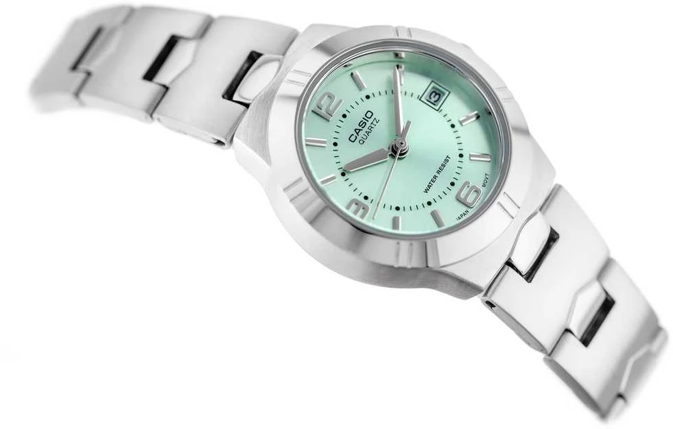 Moteriškas laikrodis Casio LTP-1241D-3A, su dėžute, žalsvas ciferblatas