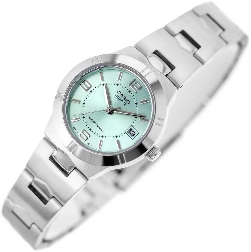 Moteriškas laikrodis Casio LTP-1241D-3A, su dėžute, žalsvas ciferblatas