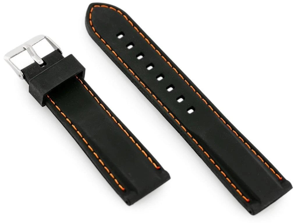 Pacific U20 rubber watch strap - juodas/oranžinis 22mm