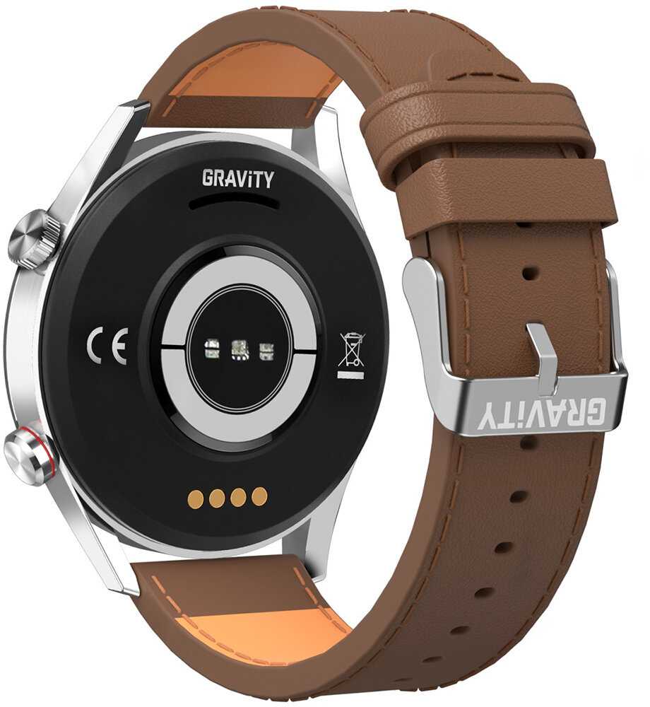 Išmanusis laikrodis Gravity GT4-7, Sidabro spalvos korpusas su rudos spalvos dirželiu