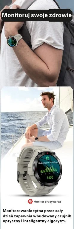 Išmanusis laikrodis Gravity GT8-6, Juodos spalvos korpusas su baltos spalvos dirželiu