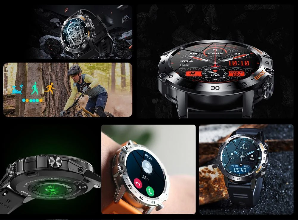 Išmanusis laikrodis Gravity GT9-7, Juodos spalvos korpusas su rudos spalvos dirželiu