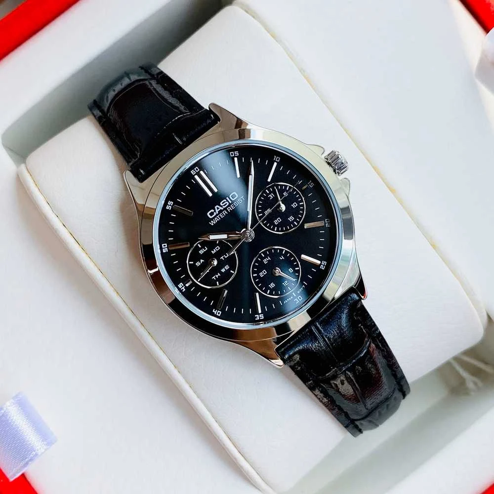 Casio laikrodis LTP-V300L-1A moterims, juodas ciferblatas, sidabrinė korpusas