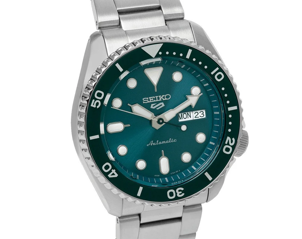 Vyriškas laikrodis Seiko 5 Sports SRPD61K1, sidabrinės ir žalios spalvos, su dėžute