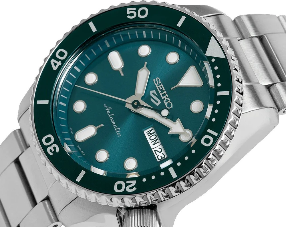 Vyriškas laikrodis Seiko 5 Sports SRPD61K1, sidabrinės ir žalios spalvos, su dėžute