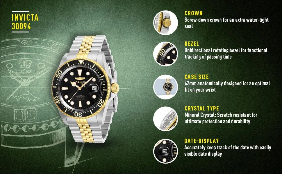 Vyriškas laikrodis INVICTA DIVER PROFESSIONAL 30094 - AUTOMAT WR200, koperta 42mm (zv004d)