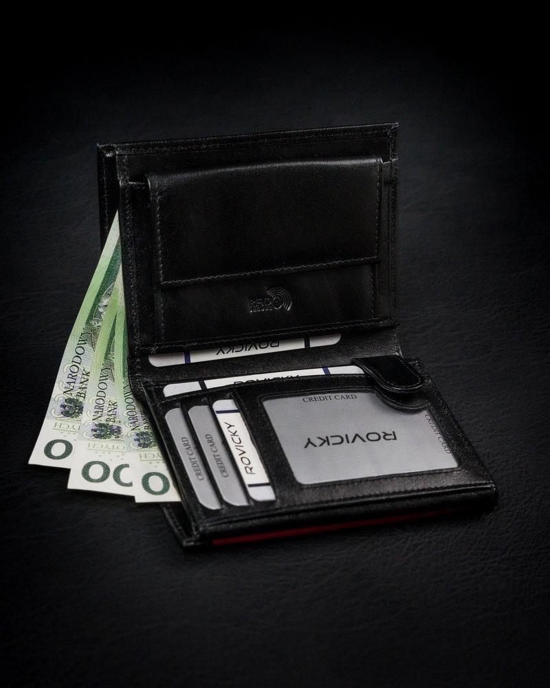 Didelė, originali vyriška piniginė iš natūralios grūdėtos odos, RFID - Rovicky