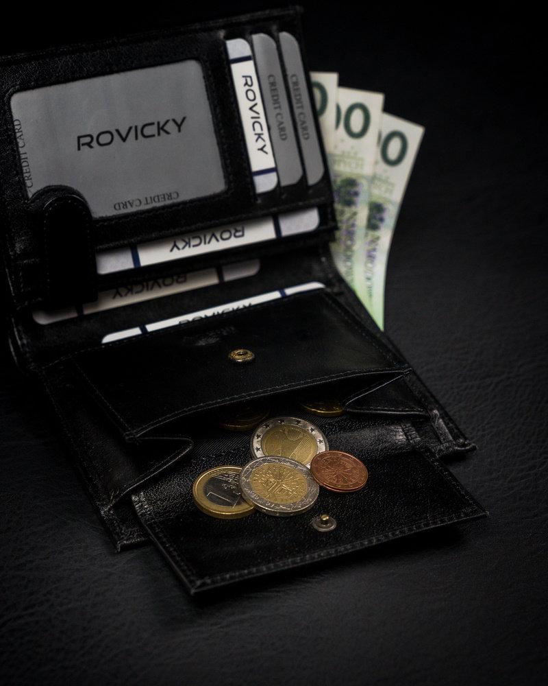Didelė, originali vyriška piniginė iš natūralios grūdėtos odos, RFID - Rovicky