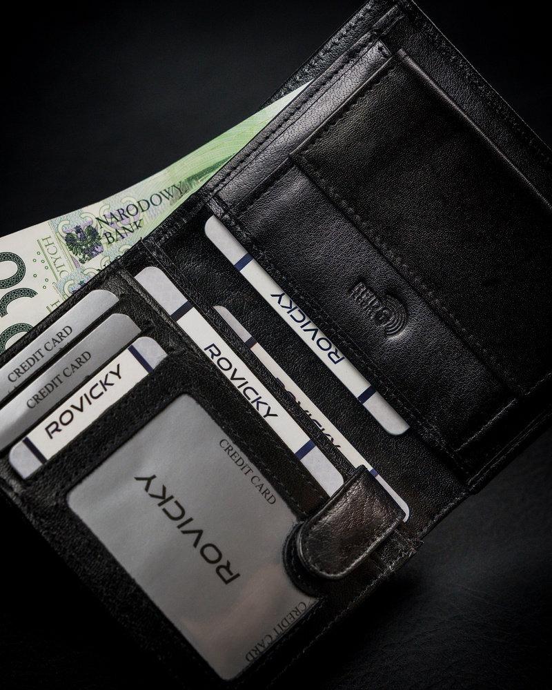 Didelė, originali vyriška piniginė iš natūralios grūdėtos odos, RFID - Rovicky