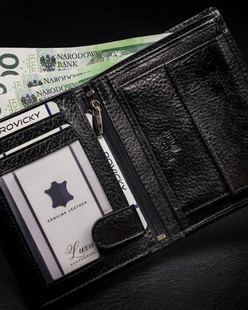 Klasikinė vyriška vertikalus piniginė iš natūralios odos su RFID technologija. Rovicky