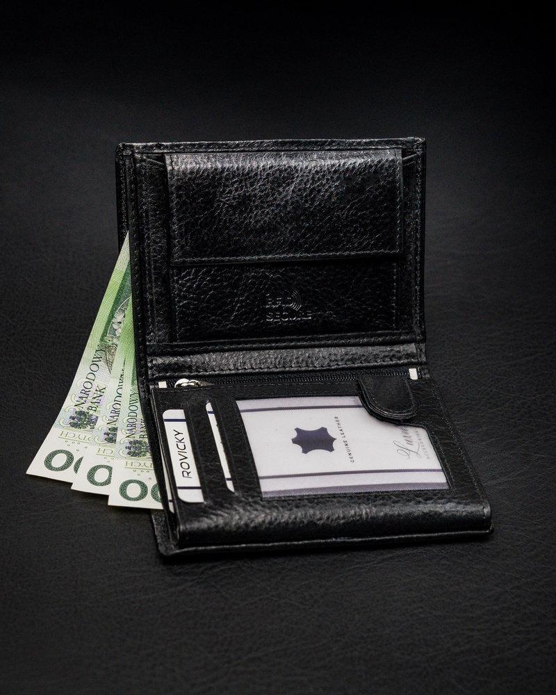Klasikinė vyriška vertikalus piniginė iš natūralios odos su RFID technologija. Rovicky