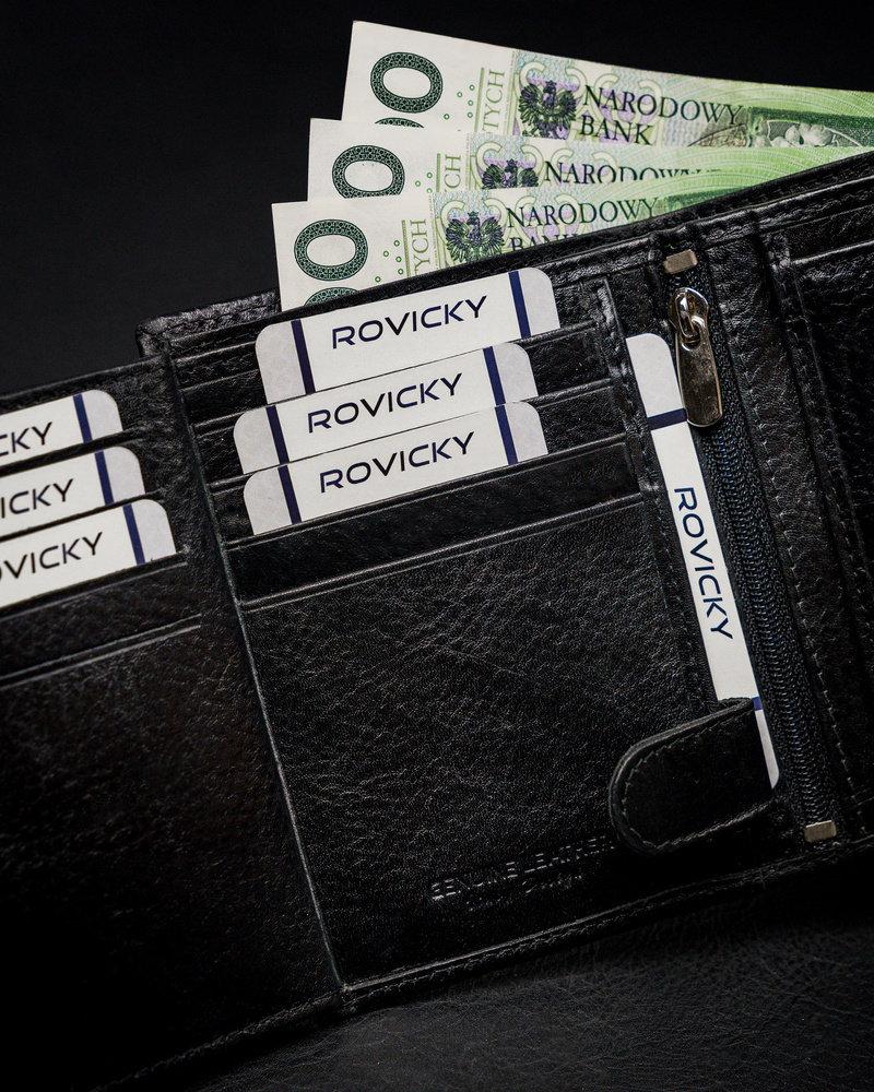 Klasikinė vyriška vertikalus piniginė iš natūralios odos su RFID technologija. Rovicky
