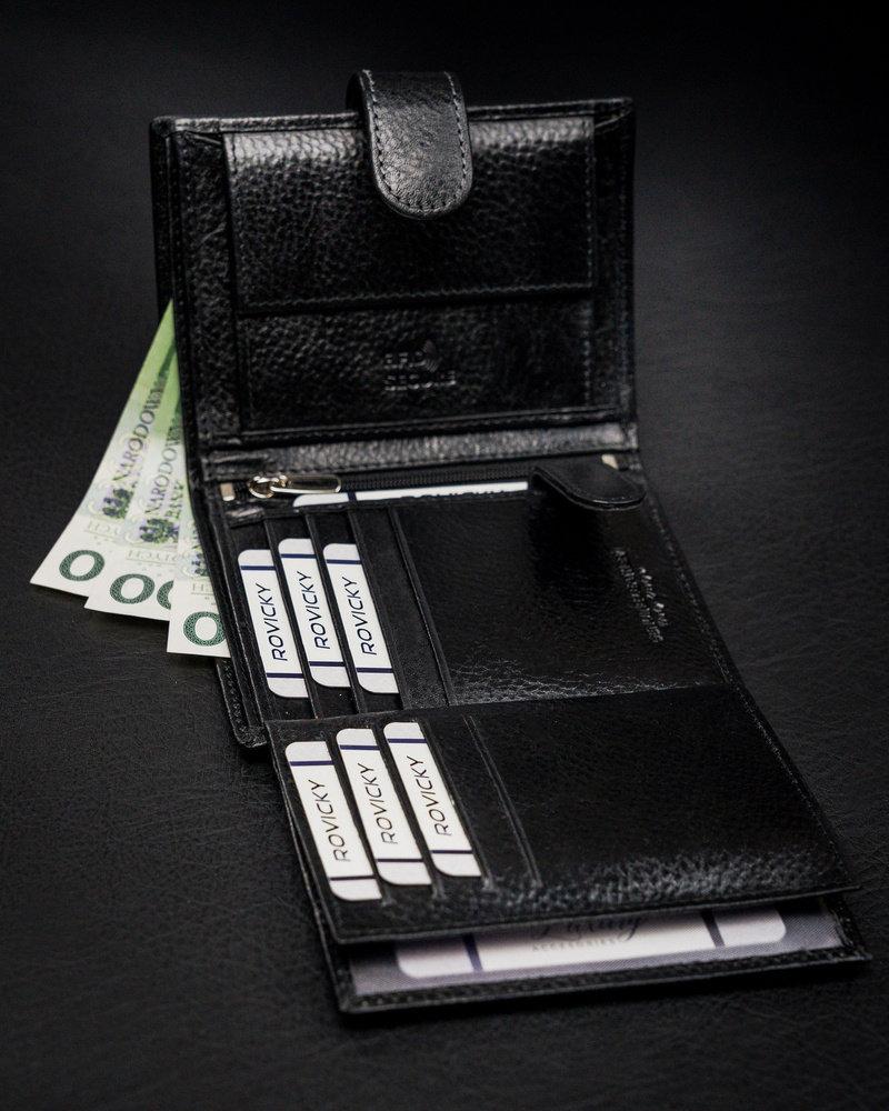 Klasikinė vyriška vertikalus piniginė su užtrauktuku iš natūralios odos su RFID technologija - Rovicky
