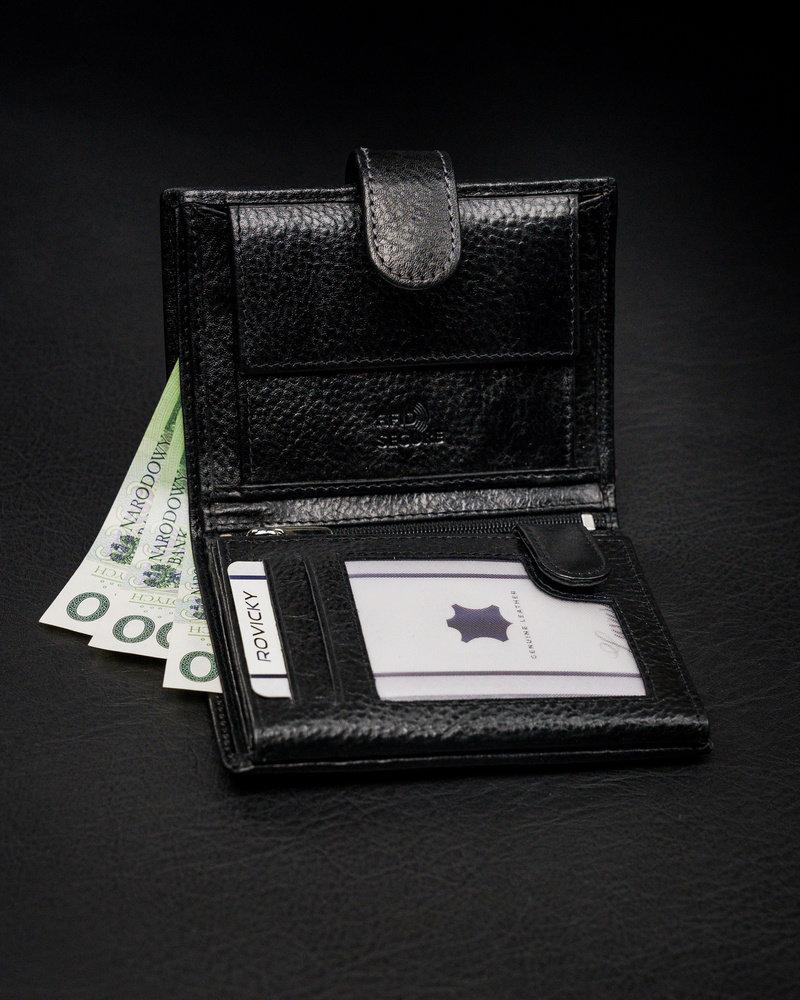 Klasikinė vyriška vertikalus piniginė su užtrauktuku iš natūralios odos su RFID technologija - Rovicky