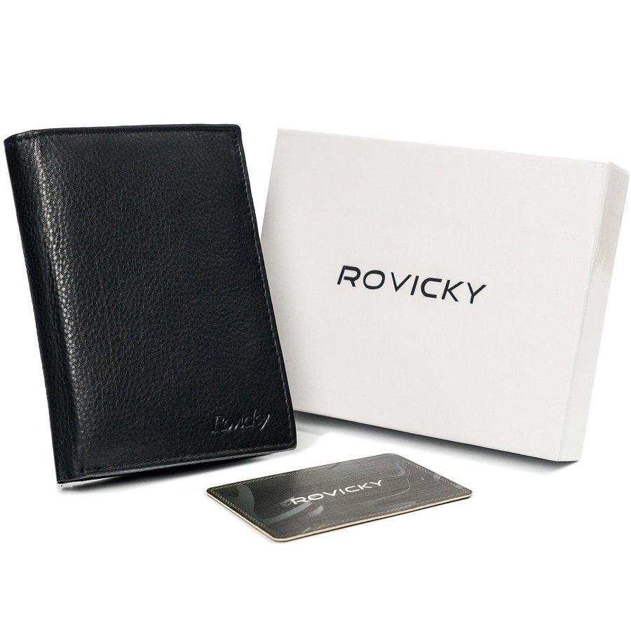 Elegantiška vyriška piniginė iš natūralios odos, juoda, RFID apsauga Rovicky