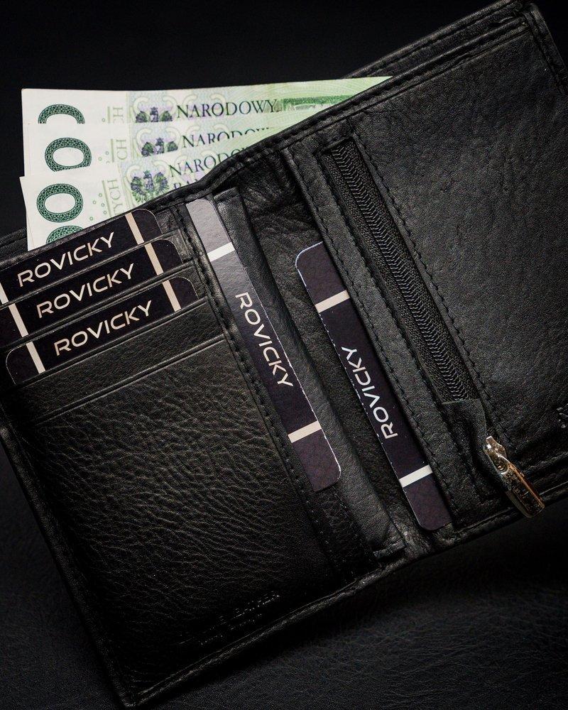 Elegantiška vyriška piniginė iš natūralios odos, juoda, RFID apsauga Rovicky