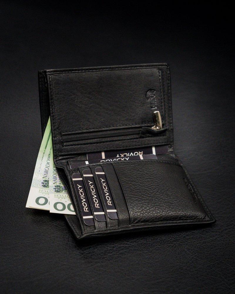 Elegantiška vyriška piniginė iš natūralios odos, juoda, RFID apsauga Rovicky