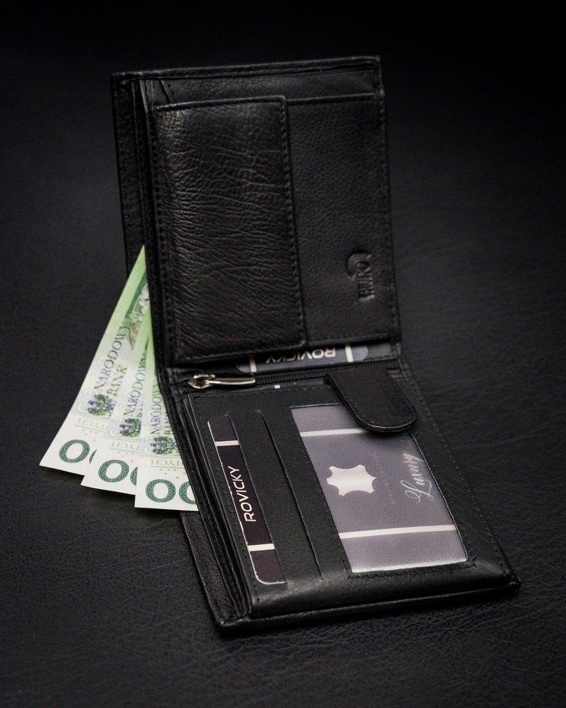 Vyriška horizontali piniginė su užtrauktuku skyriumi, natūrali oda, RFID Stop Rovicky