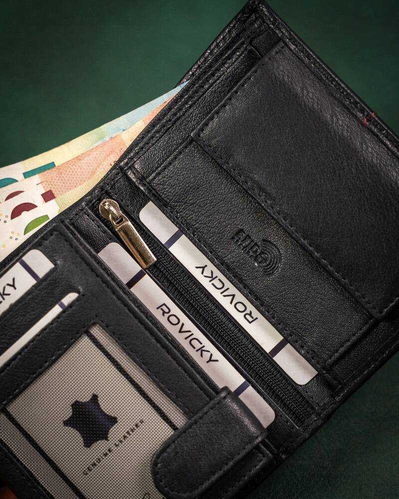 Odinė vyriška sulankstoma piniginė iš „Rovicky“ su RFID