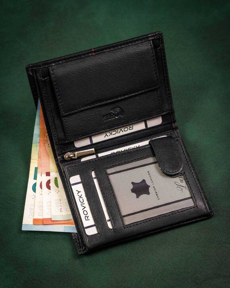 Odinė vyriška sulankstoma piniginė iš „Rovicky“ su RFID