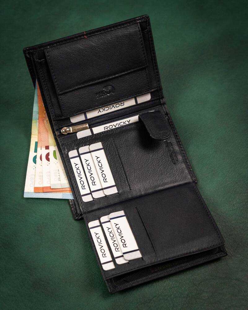 Odinė vyriška sulankstoma piniginė iš „Rovicky“ su RFID