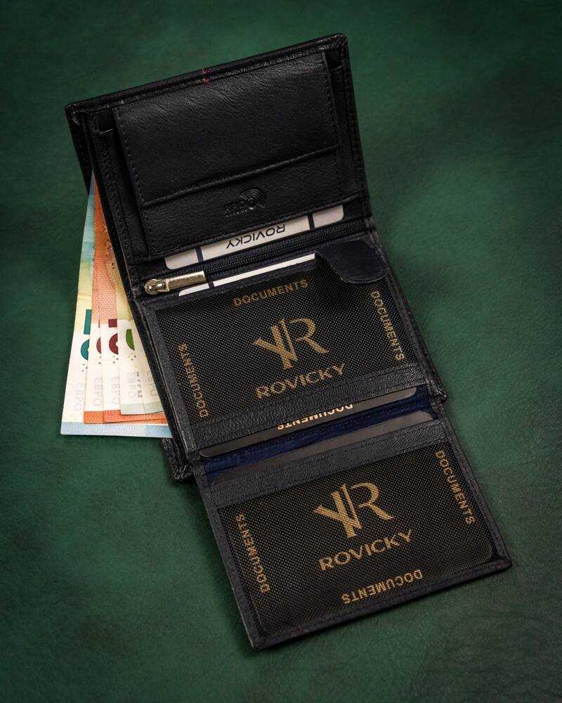 Odinė vyriška sulankstoma piniginė iš „Rovicky“ su RFID