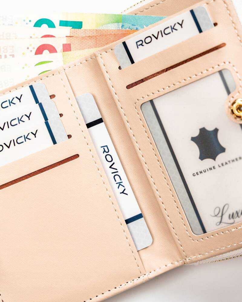 Portfel-piórnik damski w kolorze ecru su pikowanym panelem - Rovicky