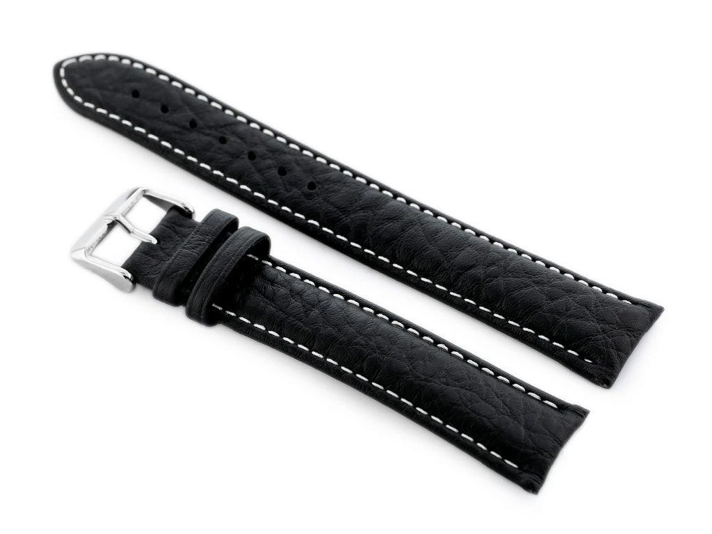 Pacific W05XL juodas/baltas leather watch strap - 20mm