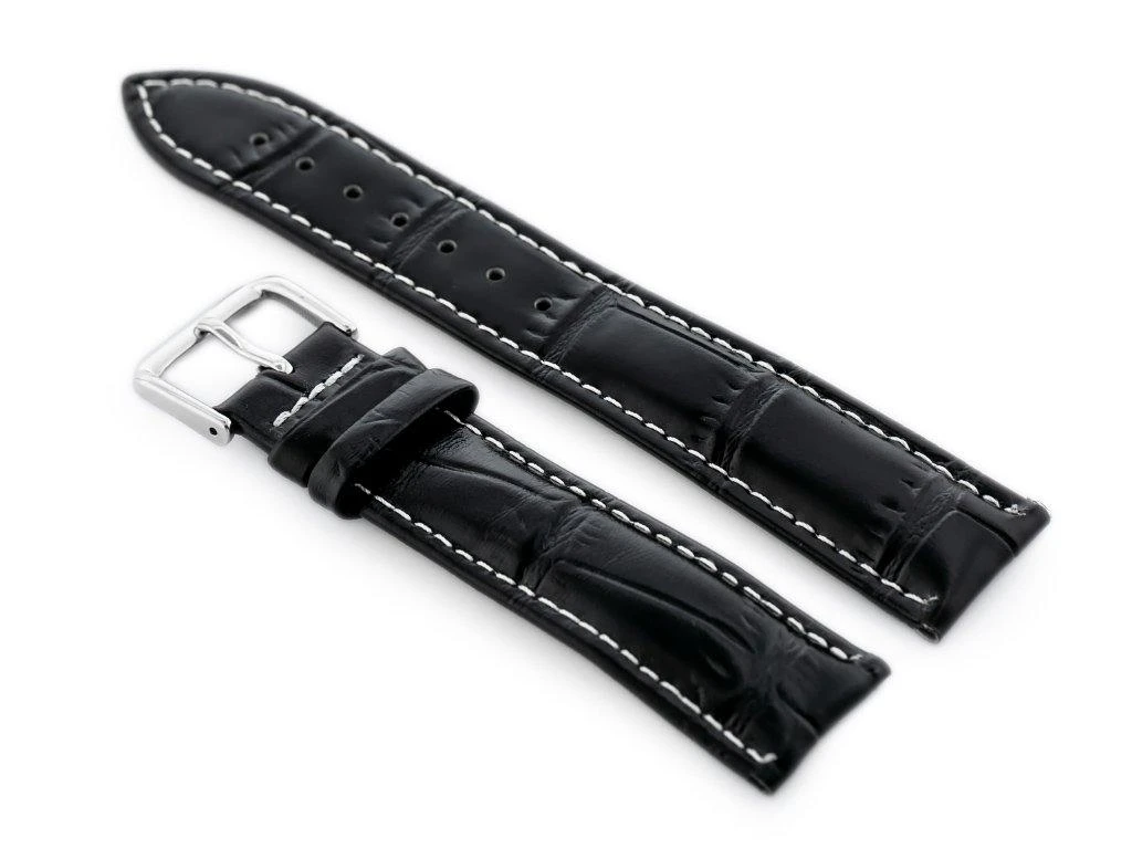 Laikrodis Pacific W102L juodas/baltas leather watch strap - 20mm