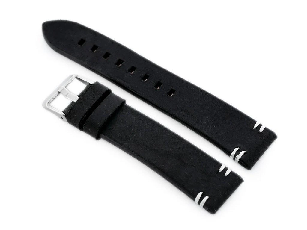 Pacific W110 leather watch strap - juodas/baltas - 20mm
